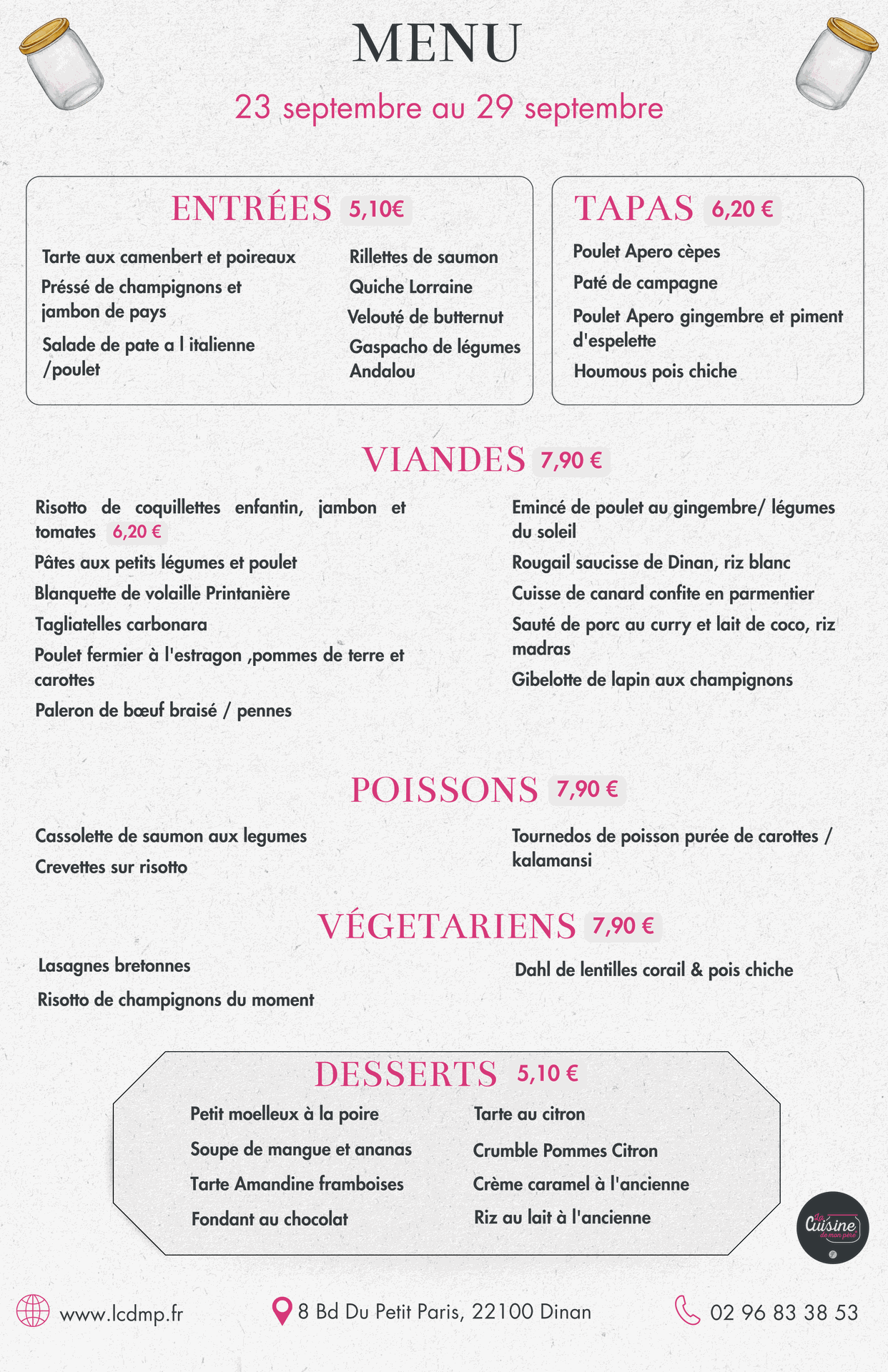 Menu de la semaine