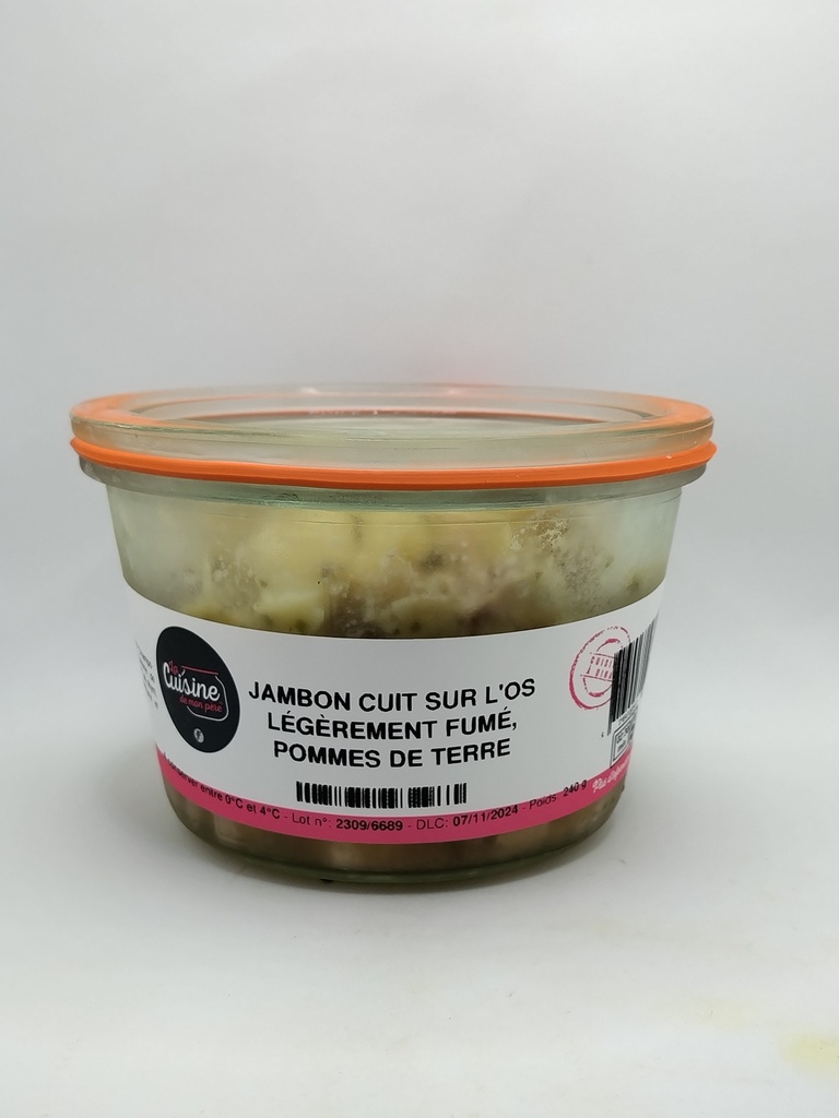 JAMBON CUIT SUR L'OS LÉGÈREMENT FUMÉ, POMMES DE TERRE