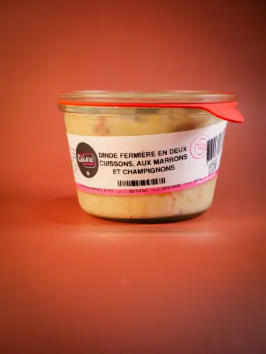 [G2] DINDE FERMIÈRE EN DEUX CUISSONS, AUX MARRONS ET CHAMPIGNONS